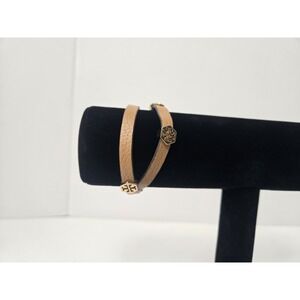 Tory Burch wrap bracelet brown logo studded